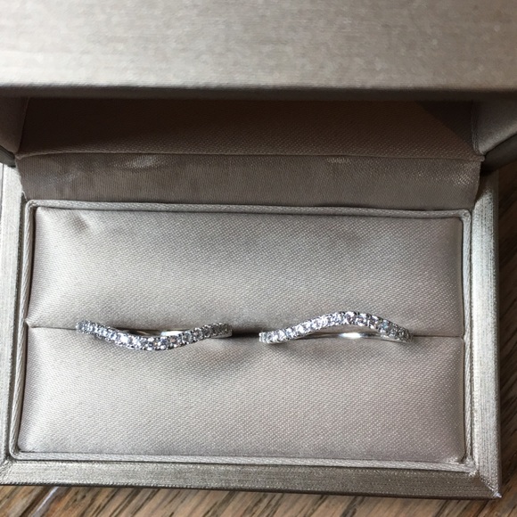 2pcs Solid 925 Silver curve wedding band Pave Ring - Picture 2 of 6